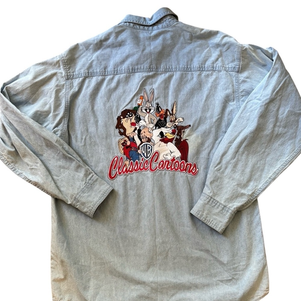VTG Warner Bros Studio Store Denim Shirt M Embroidered Looney Tunes Classics
